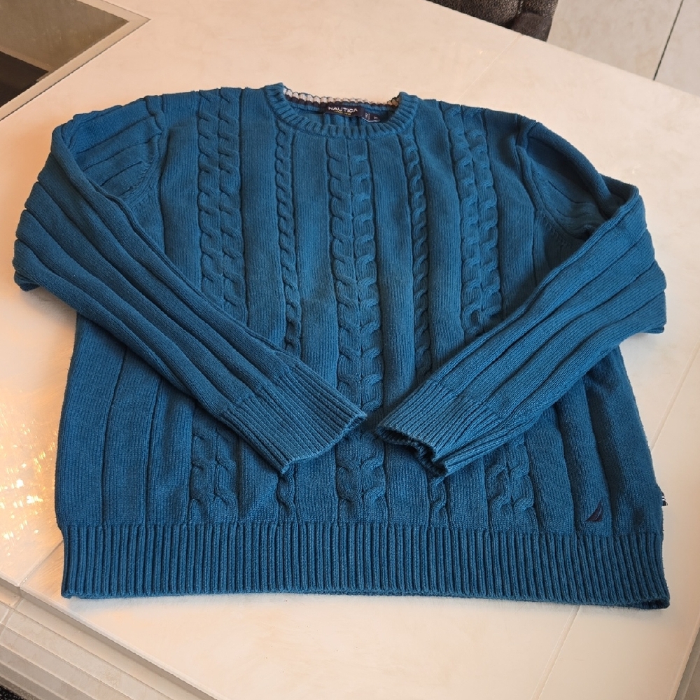 Nautica Teal Cable Knit Crewneck Sweater